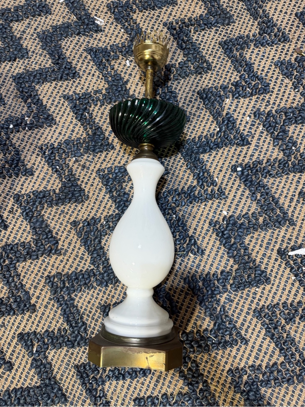 1920’s vintage milk glass and green swirl glass boudoir table lamp base